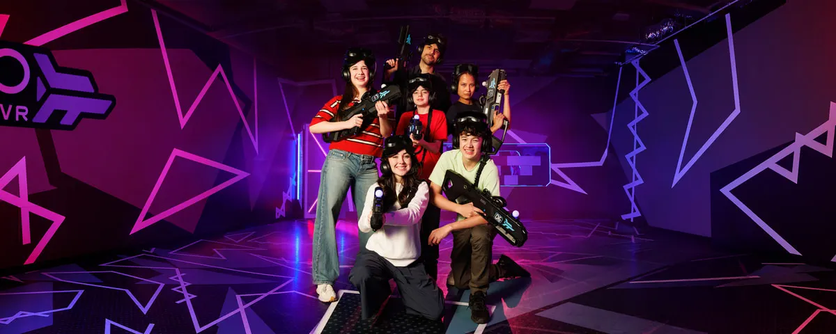 Teenagers gearing up and celebrating together at Nexus Lounge & VR in Rocklin
